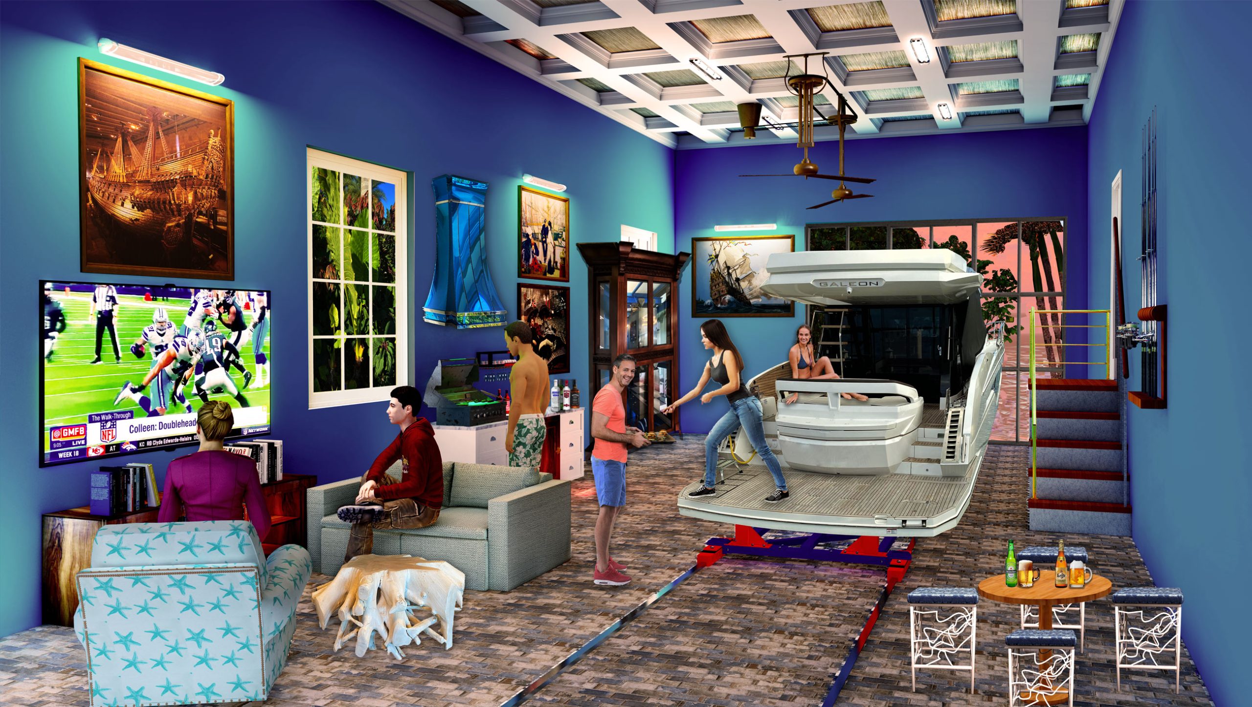 Rendering of the Cruise Party Room option for the Boat Trolley System
